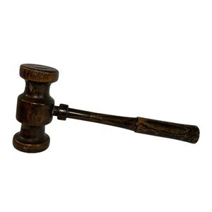 Handmade Wooden Gavel Solid Dark Wood Rustic Vintage Look Judge Auction Decor